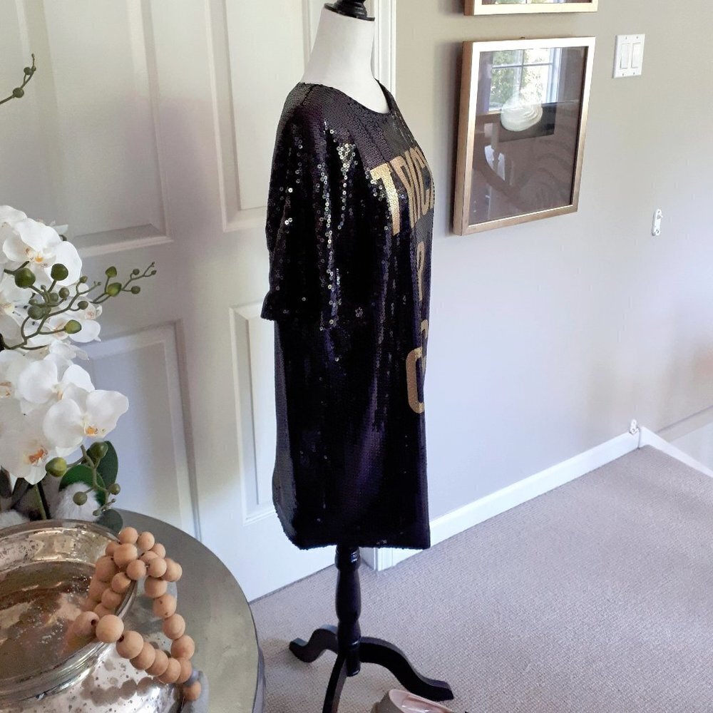 NWT Moschino TRICK OR CHIC black & gold sequin mini holiday dress - Picture 10 of 11
